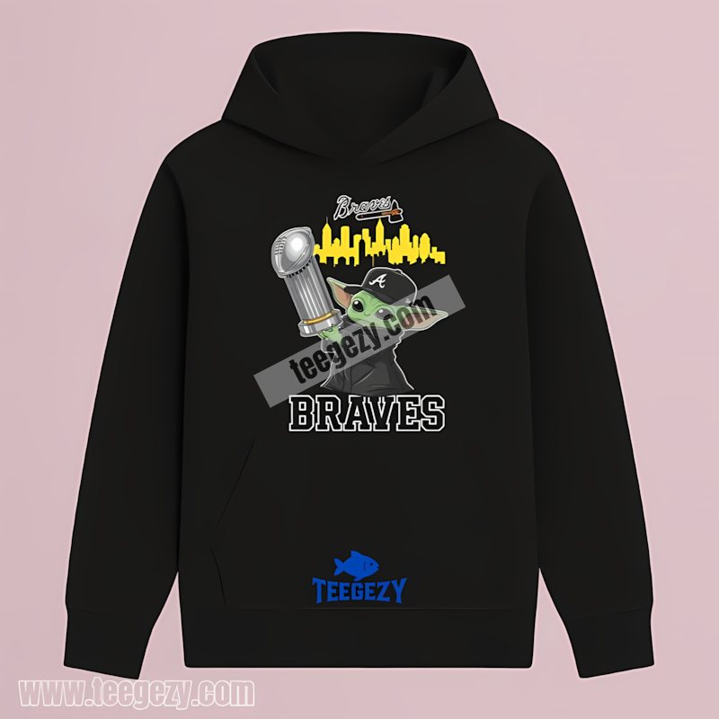 Atlanta Braves Baby Yoda Holding World Series Trophy Cotton Hoodie Atlanta Braves Baby Yoda Holding World Series Trophy Cotton Hoodie