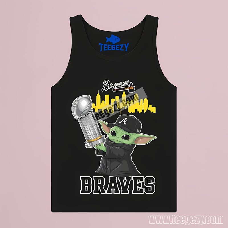 Atlanta Braves Baby Yoda Holding World Series Trophy Cotton Tanktop Atlanta Braves Baby Yoda Holding World Series Trophy Cotton Tanktop