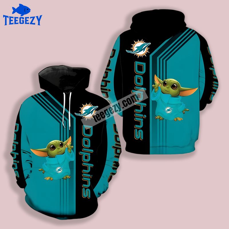 Baby Yoda Miami Dolphins Blue Black 3D Unisex Hoodies Baby Yoda Miami Dolphins Blue Black 3D Unisex Hoodies