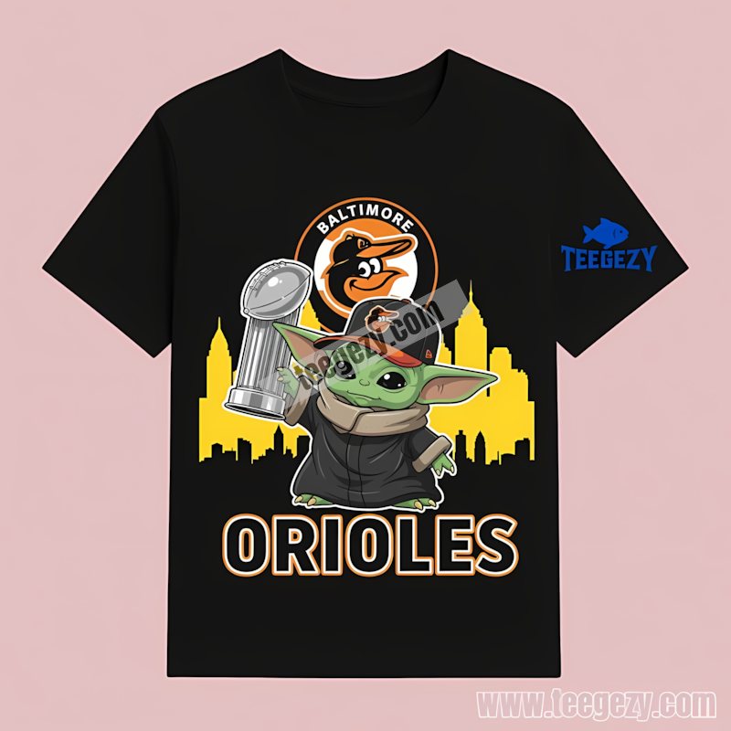 Baltimore Orioles Baby Yoda Holding World Series Trophy Cotton T-Shirt Baltimore Orioles Baby Yoda Holding World Series Trophy Cotton T-Shirt