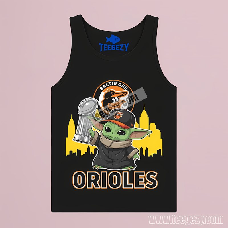 Baltimore Orioles Baby Yoda Holding World Series Trophy Cotton Tanktop Baltimore Orioles Baby Yoda Holding World Series Trophy Cotton Tanktop