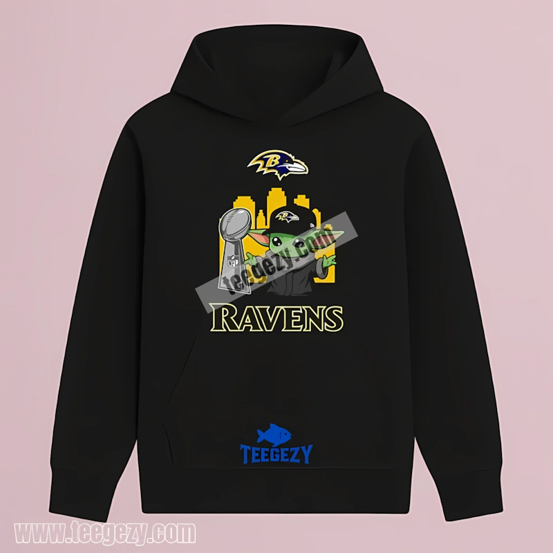 Baltimore Ravens Baby Yoda Holding Super Bowl Cup Adults Hoodie Baltimore Ravens Baby Yoda Holding Super Bowl Cup Adults Hoodie