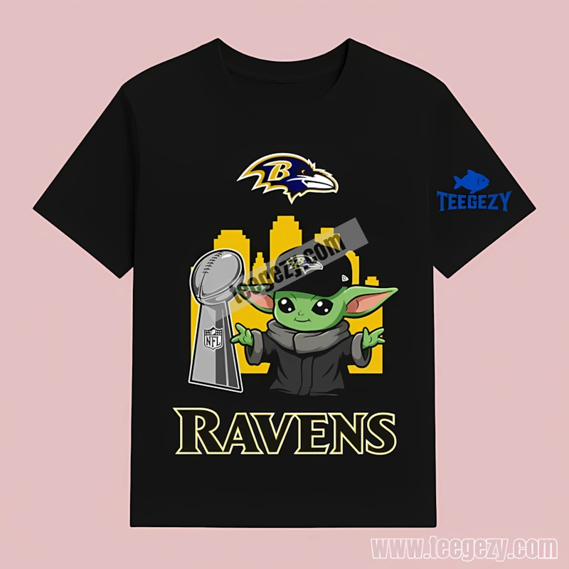Baltimore Ravens Baby Yoda Holding Super Bowl Cup Adults T-Shirt Baltimore Ravens Baby Yoda Holding Super Bowl Cup Adults T-Shirt