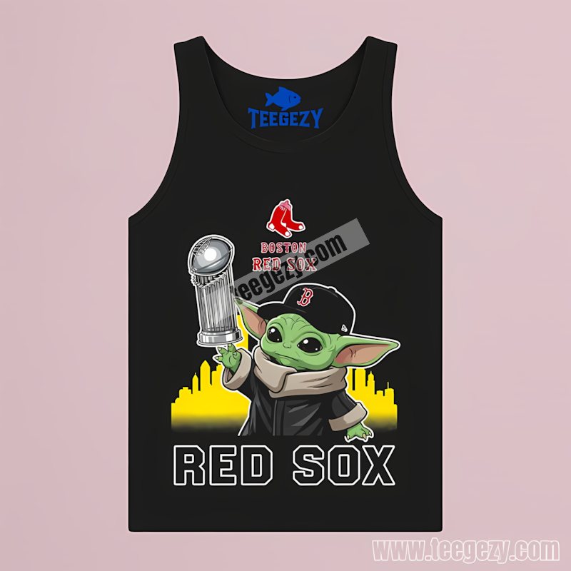 Boston Red Sox Baby Yoda Holding World Series Trophy Retro Tanktop Boston Red Sox Baby Yoda Holding World Series Trophy Retro Tanktop