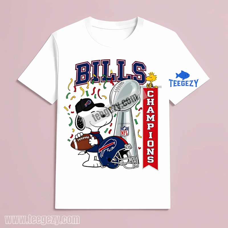 Buffalo Bills Champions Snoopy Celebration Cotton T-Shirt Buffalo Bills Champions Snoopy Celebration Cotton T-Shirt