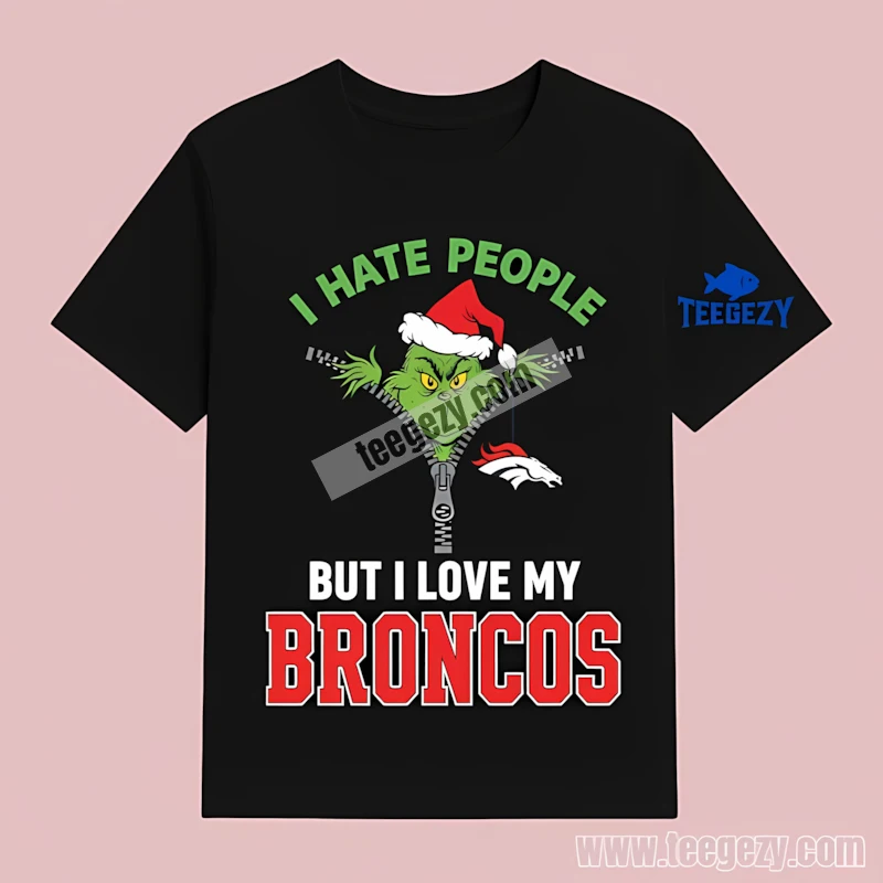Christmas Denver Broncos Grinch I Hate People Graphic T-Shirt Christmas Denver Broncos Grinch I Hate People Graphic T-Shirt