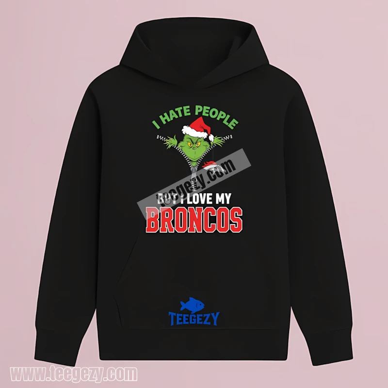 Christmas Denver Broncos Grinch I Hate People Graphic Hoodie Christmas Denver Broncos Grinch I Hate People Graphic Hoodie