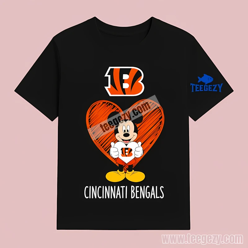 Cincinnati Bengals Mickey Heart T-Shirt Men Women Cincinnati Bengals Mickey Heart T-Shirt Men Women