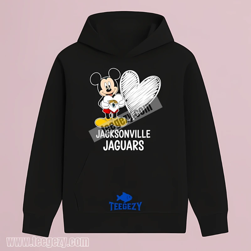 Cute Jacksonville Jaguars Mickey Mouse Heart Classic Hoodie Cute Jacksonville Jaguars Mickey Mouse Heart Classic Hoodie