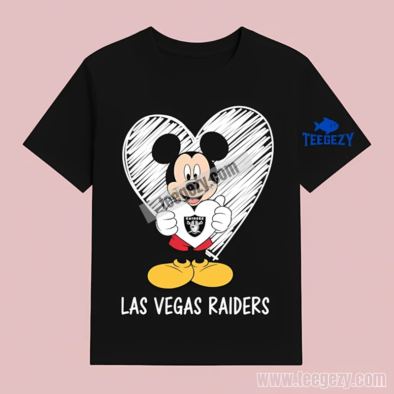 Cute Las Vegas Raiders Mickey Heart T-Shirt Men Women Cute Las Vegas Raiders Mickey Heart T-Shirt Men Women