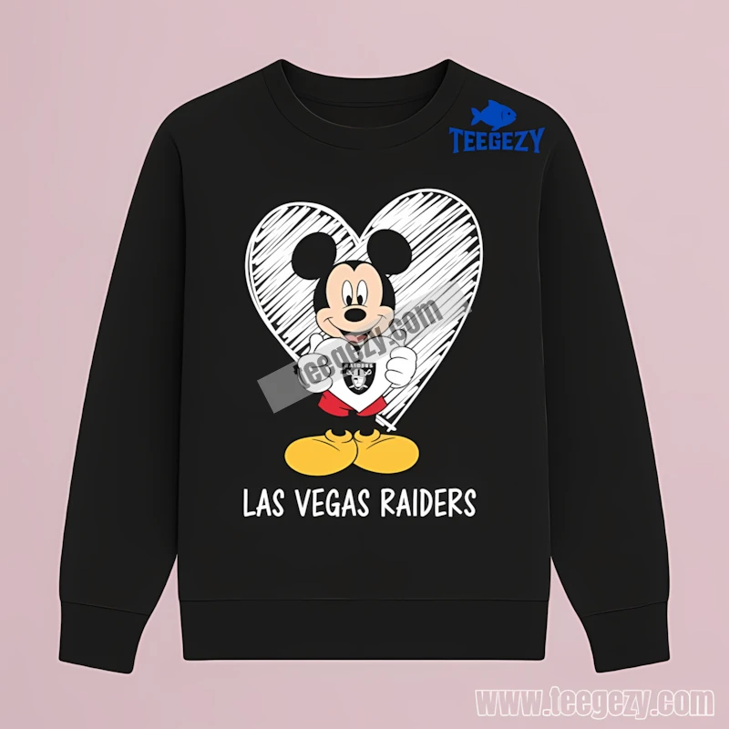 Cute Las Vegas Raiders Mickey Heart Long Sleeve Men Women Cute Las Vegas Raiders Mickey Heart Long Sleeve Men Women