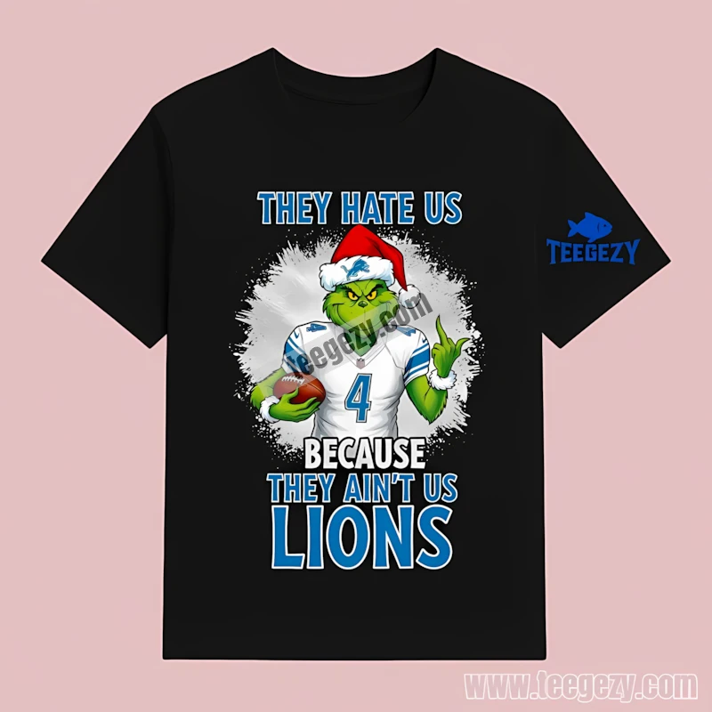 Detroit Lions Grinch Football Uniform They Hate Us Vintage T-Shirt Detroit Lions Grinch Football Uniform They Hate Us Vintage T-Shirt