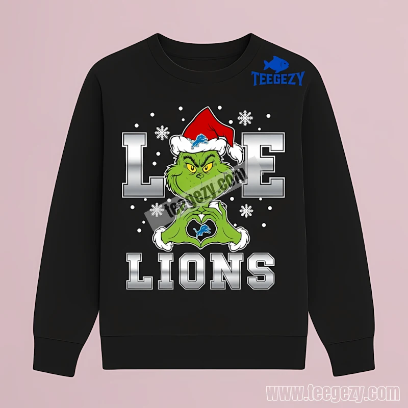 Detroit Lions Grinch Heart Hands Christmas Logo Cotton Long Sleeve Detroit Lions Grinch Heart Hands Christmas Logo Cotton Long Sleeve