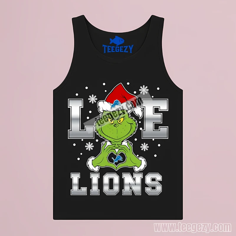Detroit Lions Grinch Heart Hands Christmas Logo Cotton Tanktop Detroit Lions Grinch Heart Hands Christmas Logo Cotton Tanktop