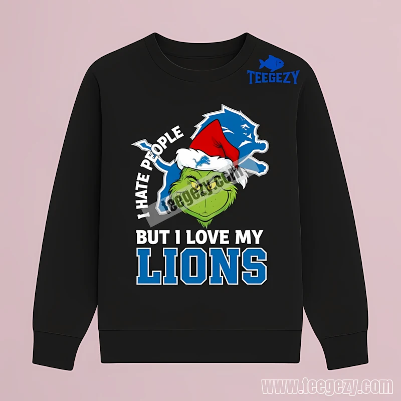 Detroit Lions Grinch I Hate People Love My Lions Circle Black Long Sleeve Detroit Lions Grinch I Hate People Love My Lions Circle Black Long Sleeve
