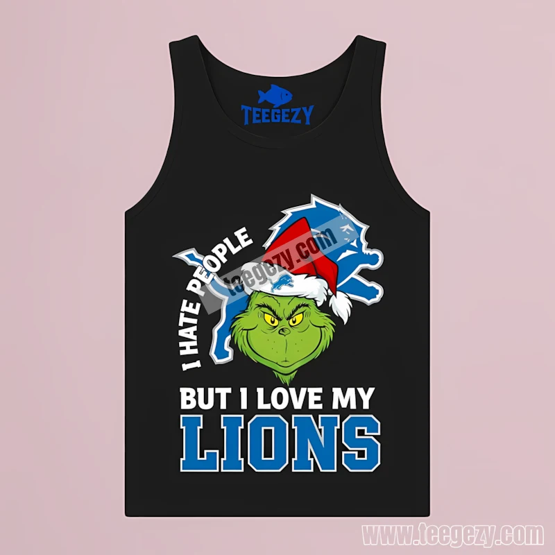 Detroit Lions Grinch I Hate People Love My Lions Circle Black Tanktop Detroit Lions Grinch I Hate People Love My Lions Circle Black Tanktop