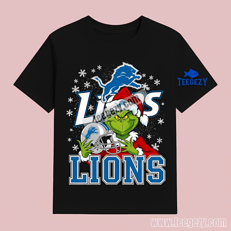 Detroit Lions Grinch Santa Helmet Snowflakes Bold Unisex T-Shirt Detroit Lions Grinch Santa Helmet Snowflakes Bold Unisex T-Shirt