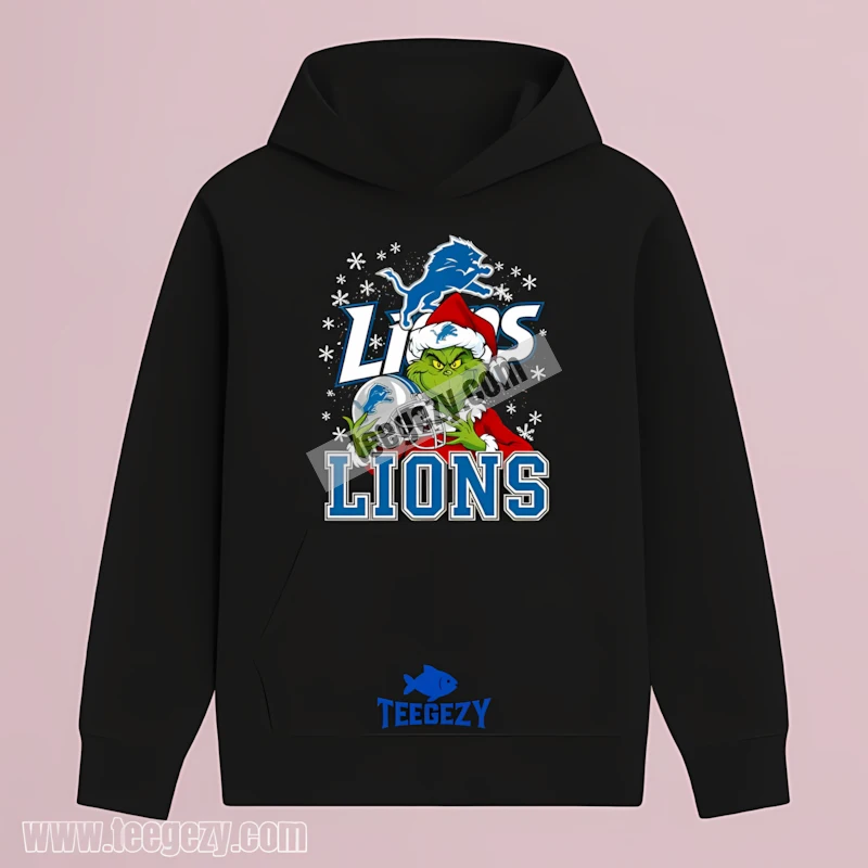 Detroit Lions Grinch Santa Helmet Snowflakes Bold Unisex Hoodie Detroit Lions Grinch Santa Helmet Snowflakes Bold Unisex Hoodie