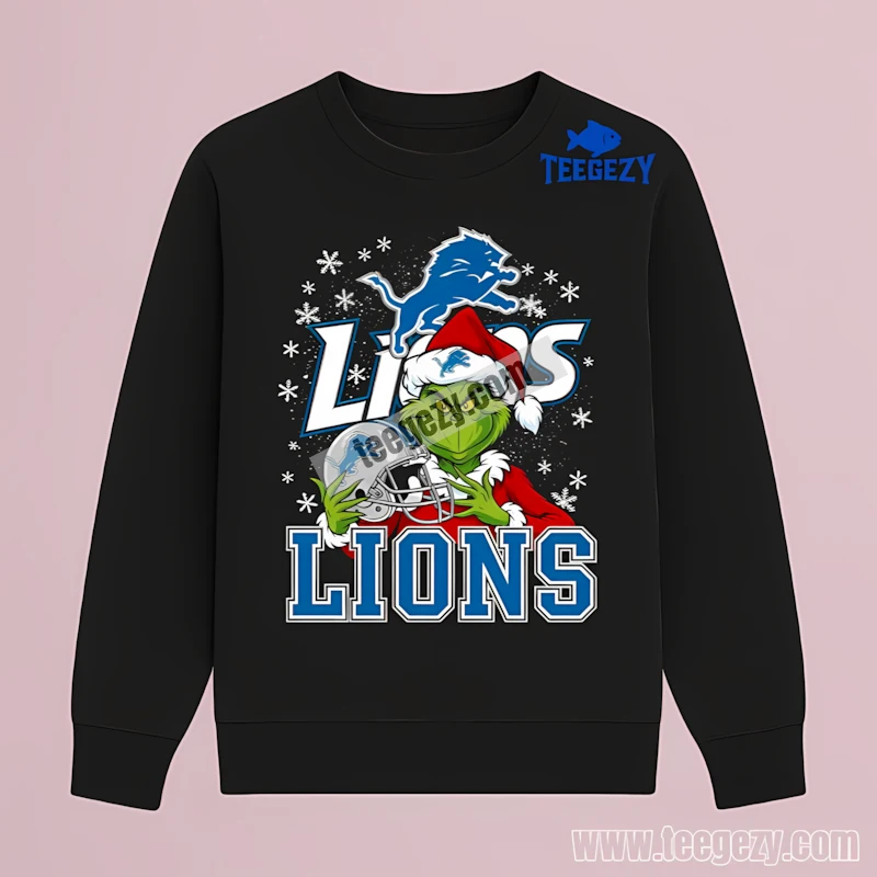 Detroit Lions Grinch Santa Helmet Snowflakes Bold Unisex Long Sleeve Detroit Lions Grinch Santa Helmet Snowflakes Bold Unisex Long Sleeve