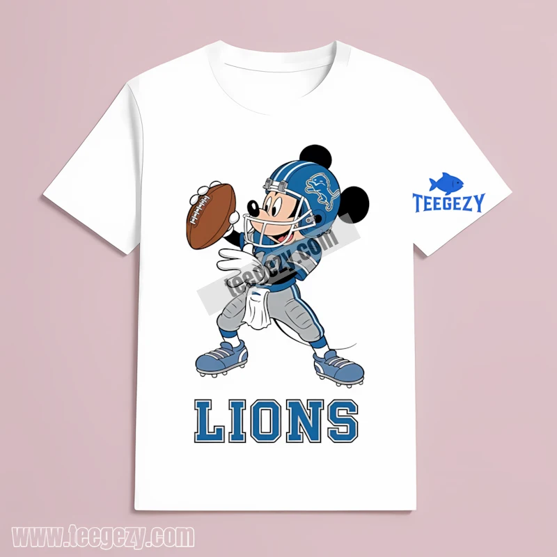 Detroit Lions Mickey Mouse Quarterback White Football Vintage T-Shirt Detroit Lions Mickey Mouse Quarterback White Football Vintage T-Shirt