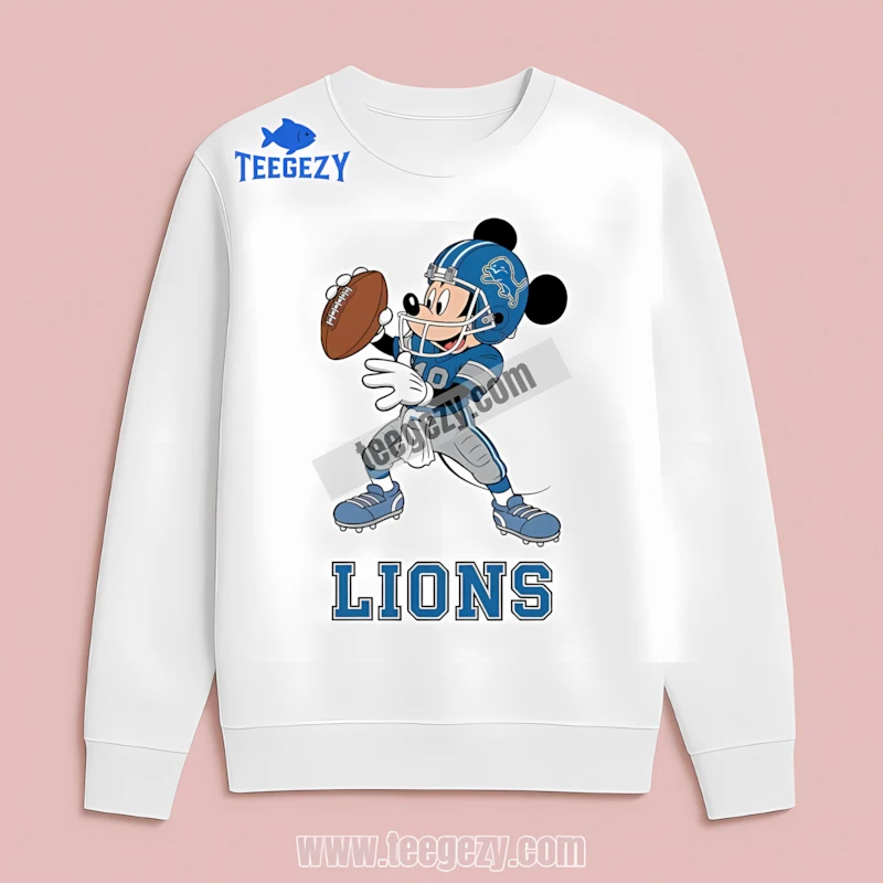 Detroit Lions Mickey Mouse Quarterback White Football Vintage Long Sleeve Detroit Lions Mickey Mouse Quarterback White Football Vintage Long Sleeve