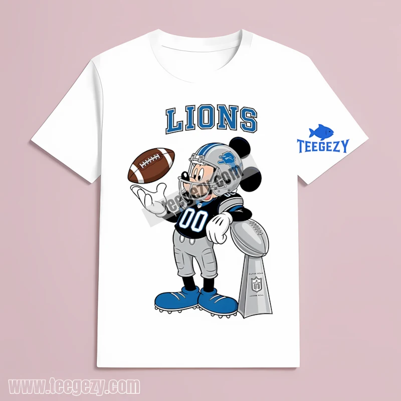 Detroit Lions Mickey Mouse Super Bowl Trophy Cartoon T-Shirt Detroit Lions Mickey Mouse Super Bowl Trophy Cartoon T-Shirt
