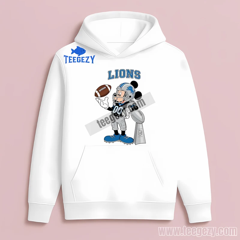 Detroit Lions Mickey Mouse Super Bowl Trophy Cartoon Hoodie Detroit Lions Mickey Mouse Super Bowl Trophy Cartoon Hoodie