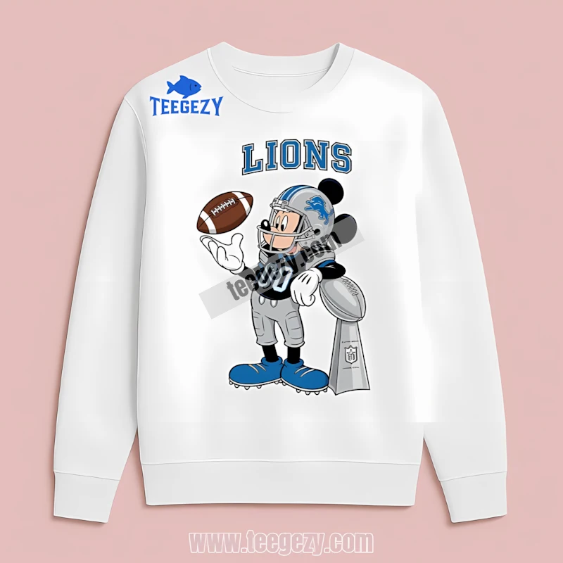 Detroit Lions Mickey Mouse Super Bowl Trophy Cartoon Long Sleeve Detroit Lions Mickey Mouse Super Bowl Trophy Cartoon Long Sleeve