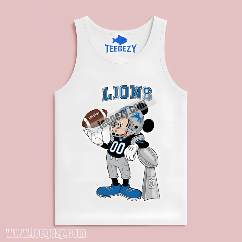 Detroit Lions Mickey Mouse Super Bowl Trophy Cartoon Tanktop Detroit Lions Mickey Mouse Super Bowl Trophy Cartoon Tanktop