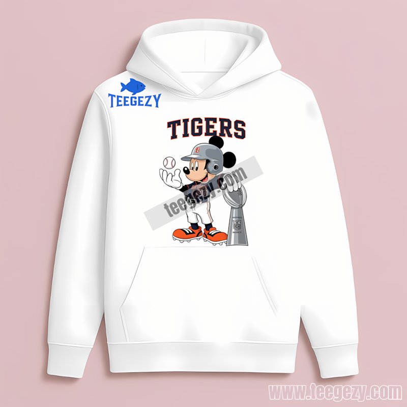 Detroit Tigers Mickey Mouse And Trophy Illustration Graphic Hoodie Detroit Tigers Mickey Mouse And Trophy Illustration Graphic Hoodie