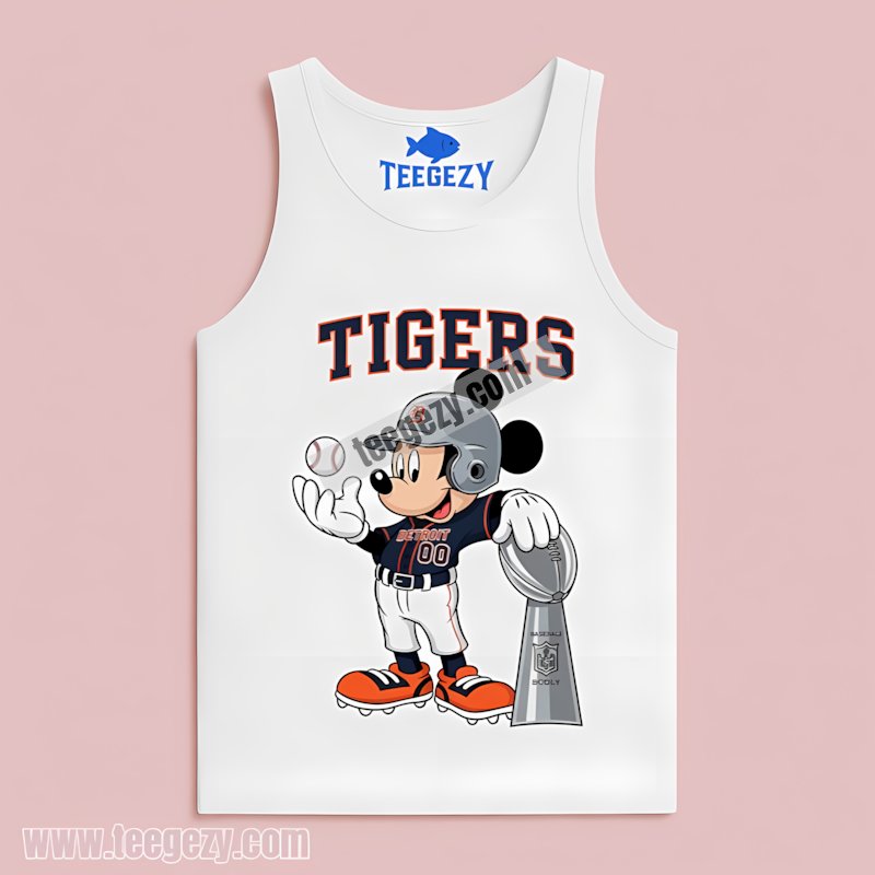 Detroit Tigers Mickey Mouse And Trophy Illustration Graphic Tanktop Detroit Tigers Mickey Mouse And Trophy Illustration Graphic Tanktop