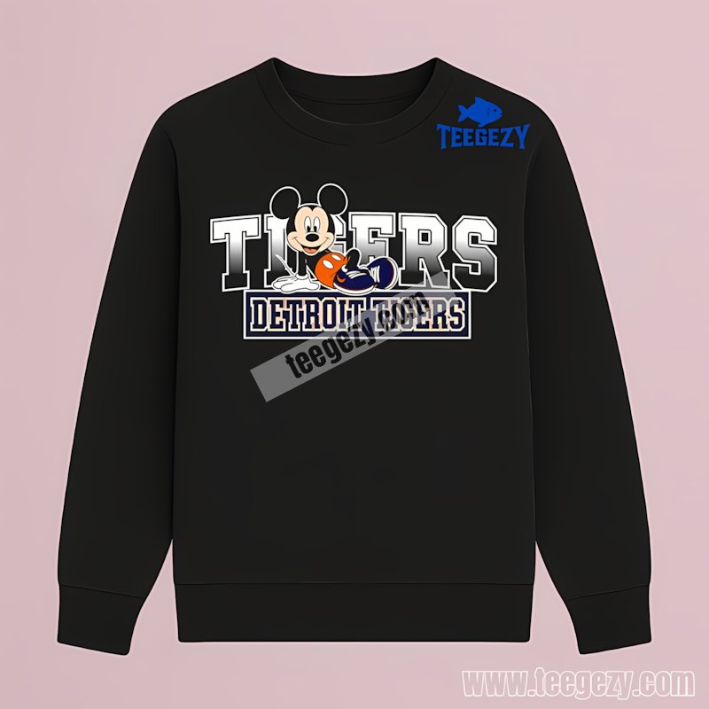 Detroit Tigers Mickey Mouse Lounge Illustration Classic Long Sleeve Detroit Tigers Mickey Mouse Lounge Illustration Classic Long Sleeve