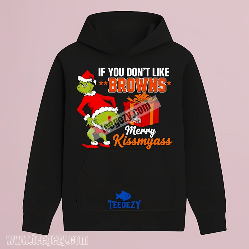 Funny Grinch Merry Kissmyass Cleveland Browns Logo Vintage Hoodie Funny Grinch Merry Kissmyass Cleveland Browns Logo Vintage Hoodie