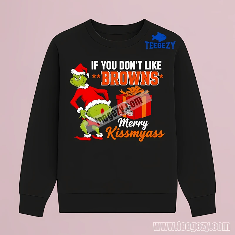 Funny Grinch Merry Kissmyass Cleveland Browns Logo Vintage Long Sleeve Funny Grinch Merry Kissmyass Cleveland Browns Logo Vintage Long Sleeve
