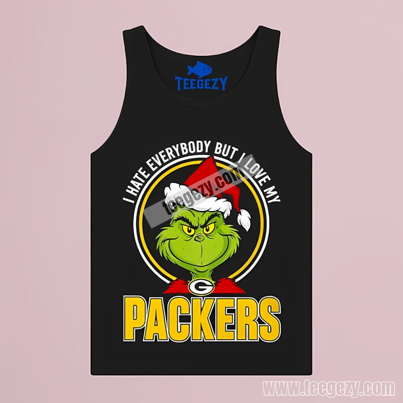 Green Bay Packers Grinch I Hate Everybody But I Love My Tanktop Green Bay Packers Grinch I Hate Everybody But I Love My Tanktop