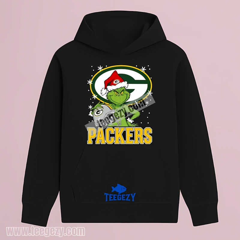 Green Bay Packers Grinch Santa Helmet Snowflakes Christmas Hoodie Green Bay Packers Grinch Santa Helmet Snowflakes Christmas Hoodie