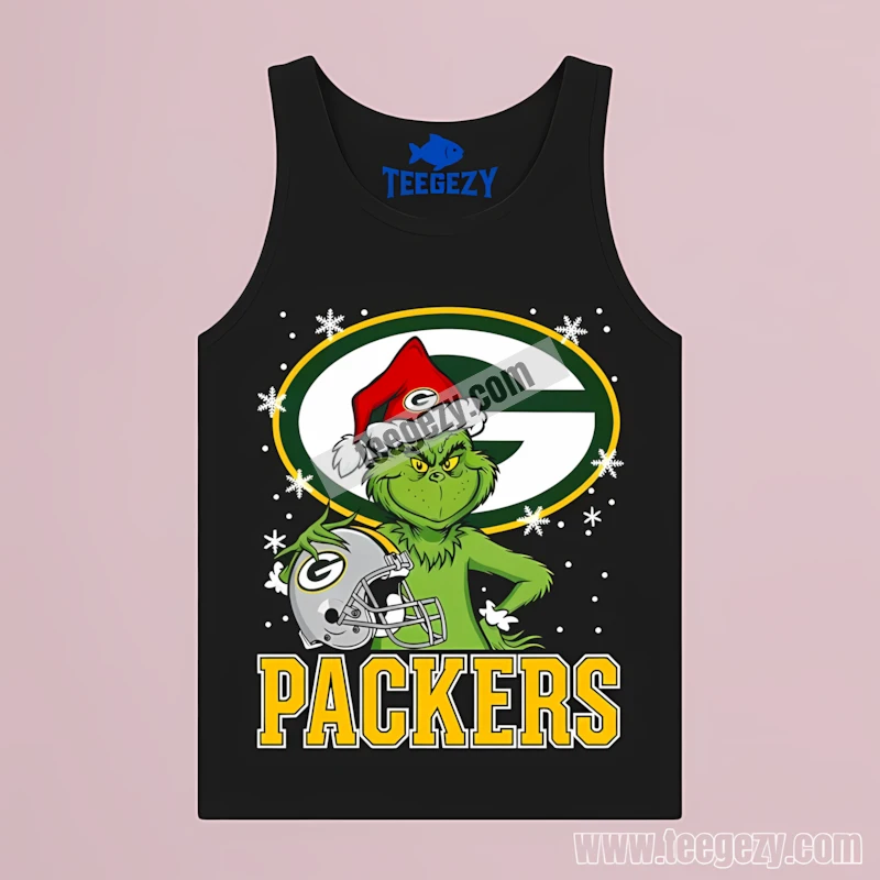 Green Bay Packers Grinch Santa Helmet Snowflakes Christmas Tanktop Green Bay Packers Grinch Santa Helmet Snowflakes Christmas Tanktop
