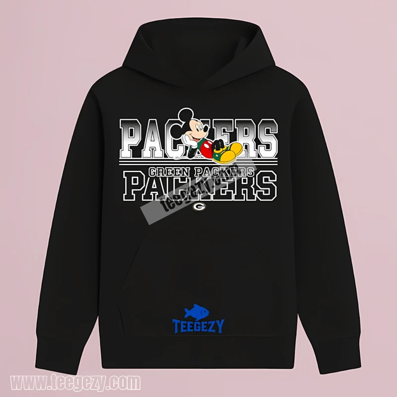 Green Bay Packers Mickey Mouse Lying On Packers Text Cotton Hoodie Green Bay Packers Mickey Mouse Lying On Packers Text Cotton Hoodie