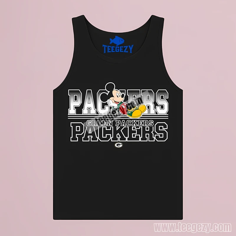 Green Bay Packers Mickey Mouse Lying On Packers Text Cotton Tanktop Green Bay Packers Mickey Mouse Lying On Packers Text Cotton Tanktop
