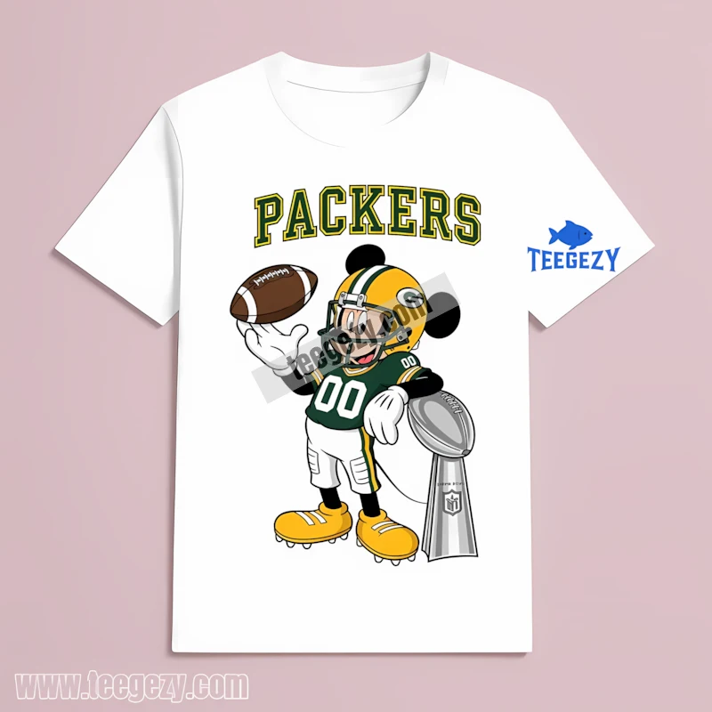 Green Bay Packers Mickey Mouse Super Bowl Trophy Cartoon T-Shirt Men Women Green Bay Packers Mickey Mouse Super Bowl Trophy Cartoon T-Shirt Men Women
