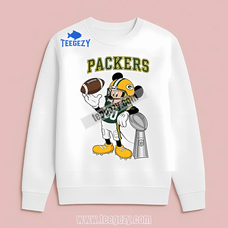 Green Bay Packers Mickey Mouse Super Bowl Trophy Cartoon Long Sleeve Men Women Green Bay Packers Mickey Mouse Super Bowl Trophy Cartoon Long Sleeve Men Women