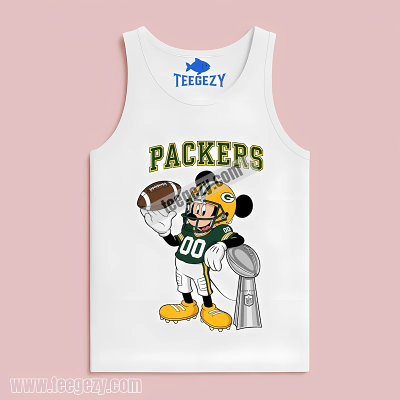 Green Bay Packers Mickey Mouse Super Bowl Trophy Cartoon Tanktop Men Women Green Bay Packers Mickey Mouse Super Bowl Trophy Cartoon Tanktop Men Women