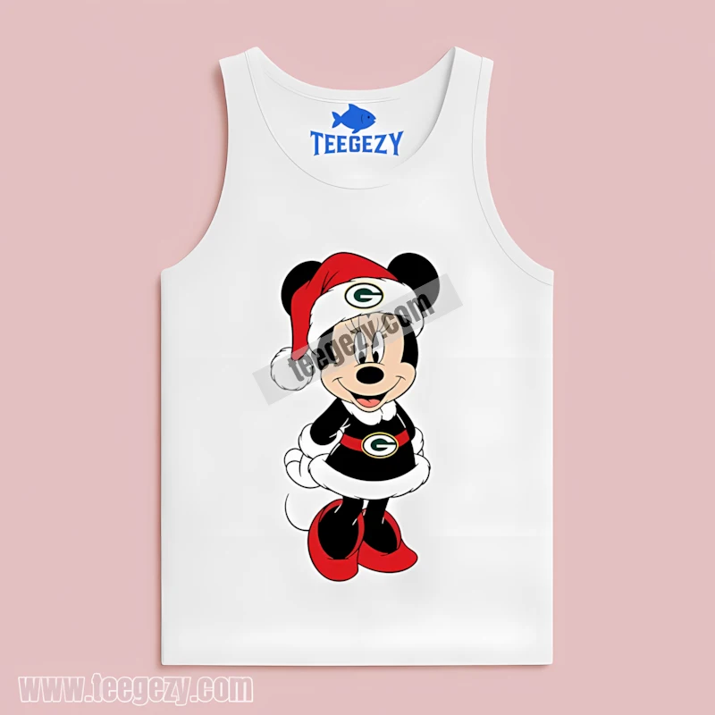 Green Bay Packers Minnie Mouse Santa Dress Christmas Tanktop Green Bay Packers Minnie Mouse Santa Dress Christmas Tanktop