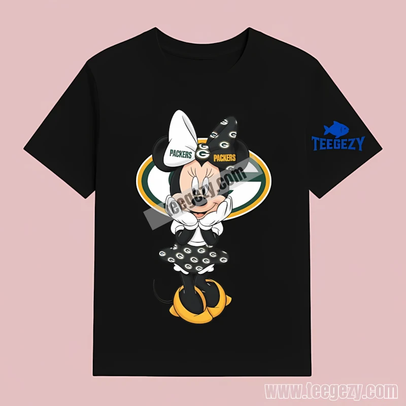 Green Bay Packers Minnie Mouse Sitting Cute Logo Cotton T-Shirt Green Bay Packers Minnie Mouse Sitting Cute Logo Cotton T-Shirt