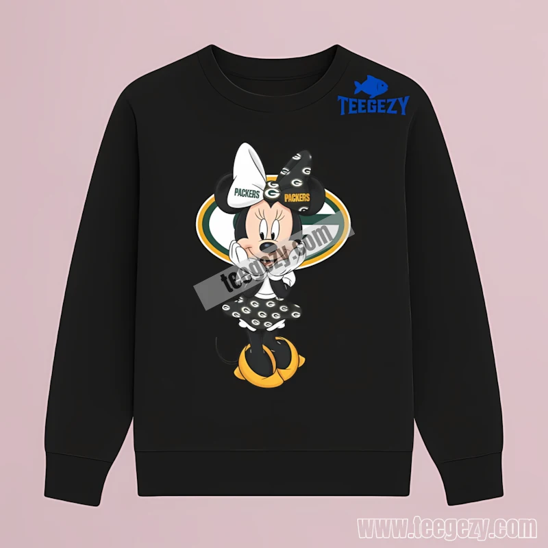 Green Bay Packers Minnie Mouse Sitting Cute Logo Cotton Long Sleeve Green Bay Packers Minnie Mouse Sitting Cute Logo Cotton Long Sleeve
