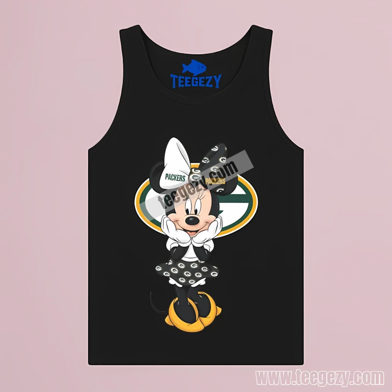 Green Bay Packers Minnie Mouse Sitting Cute Logo Cotton Tanktop Green Bay Packers Minnie Mouse Sitting Cute Logo Cotton Tanktop