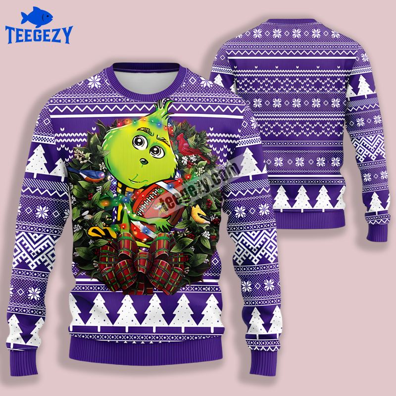 Grinch Hug Minnesota Vikings White Purple Ugly Christmas Sweater Grinch Hug Minnesota Vikings White Purple Ugly Christmas Sweater