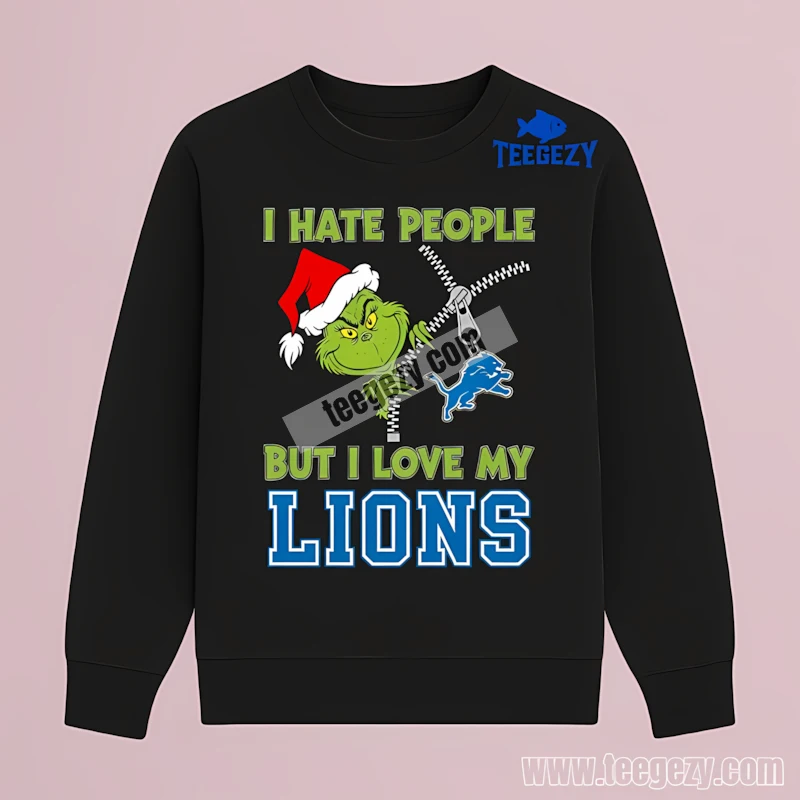 Grinch I Hate People Love My Detroit Lions Funny Long Sleeve Grinch I Hate People Love My Detroit Lions Funny Long Sleeve