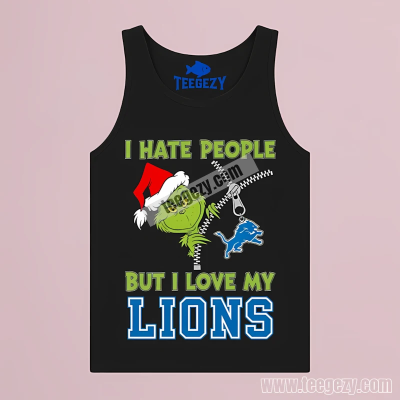 Grinch I Hate People Love My Detroit Lions Funny Tanktop Grinch I Hate People Love My Detroit Lions Funny Tanktop