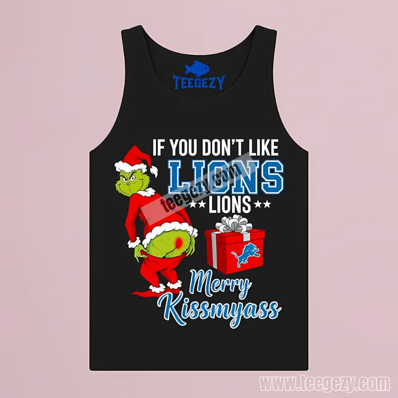 Grinch Merry Kissmyass Detroit Lions Football Unisex Tanktop Grinch Merry Kissmyass Detroit Lions Football Unisex Tanktop